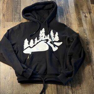 Men's Black Crewneck Hoodie with White Graphic